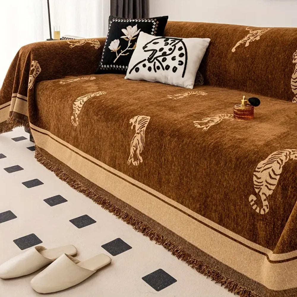 Tiger Chenille Sofa Cover Reversible Throw