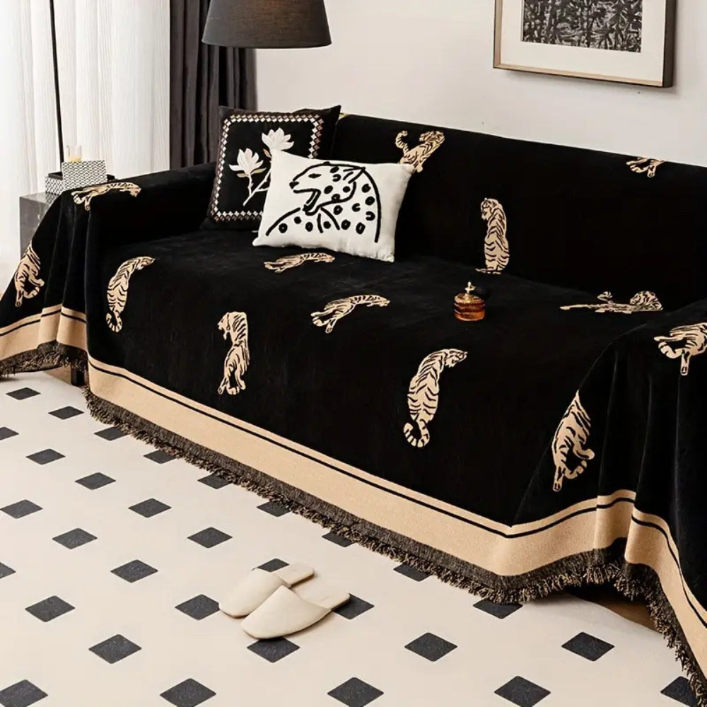 Tiger Chenille Sofa Cover Reversible Throw