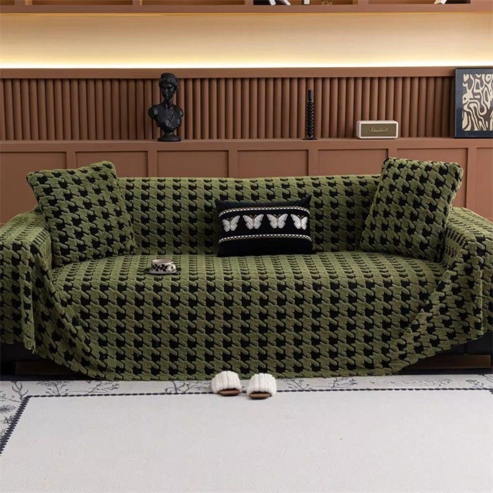 Houndstooth Plush Sofa Cover Non Slip
