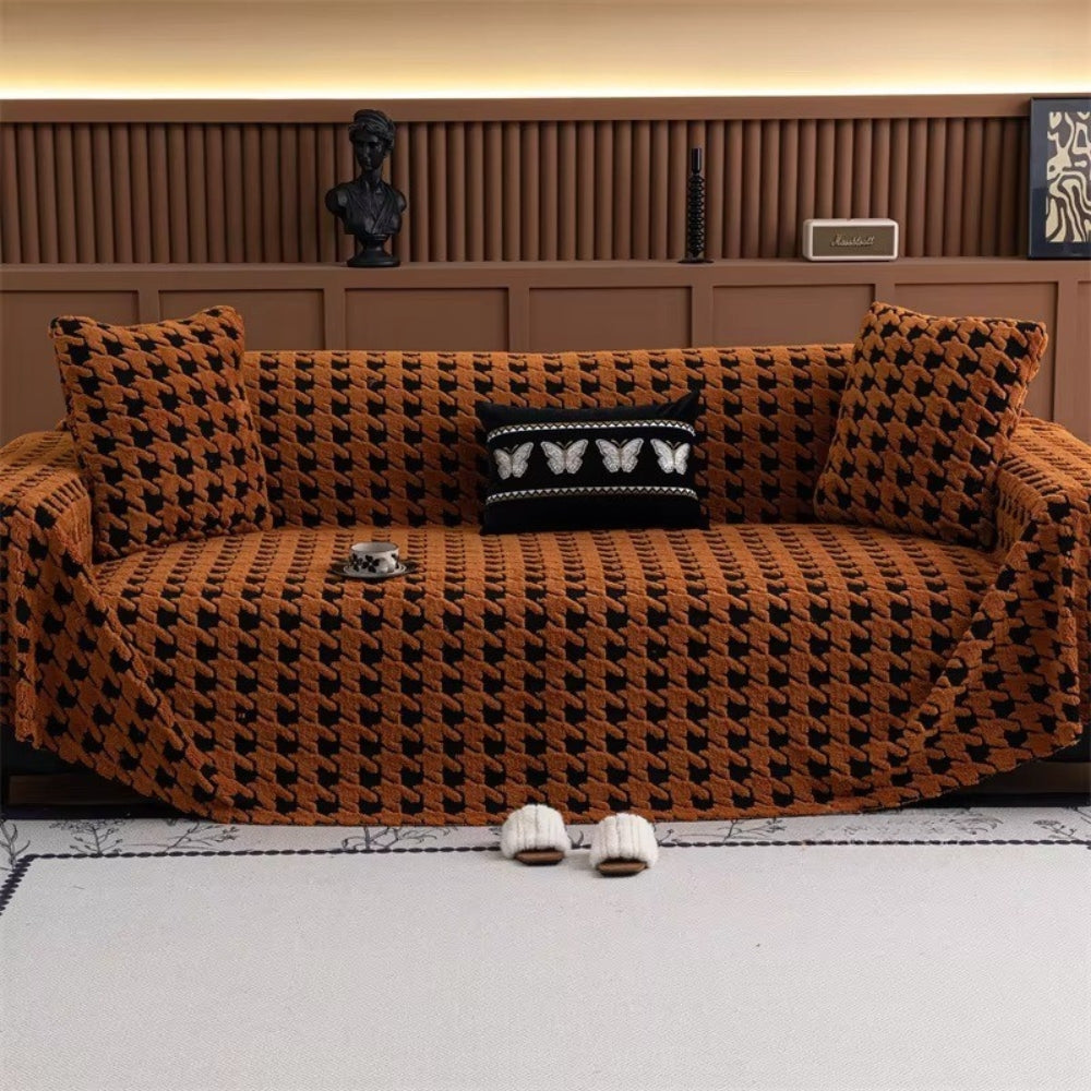 Houndstooth Plush Sofa Cover Non Slip