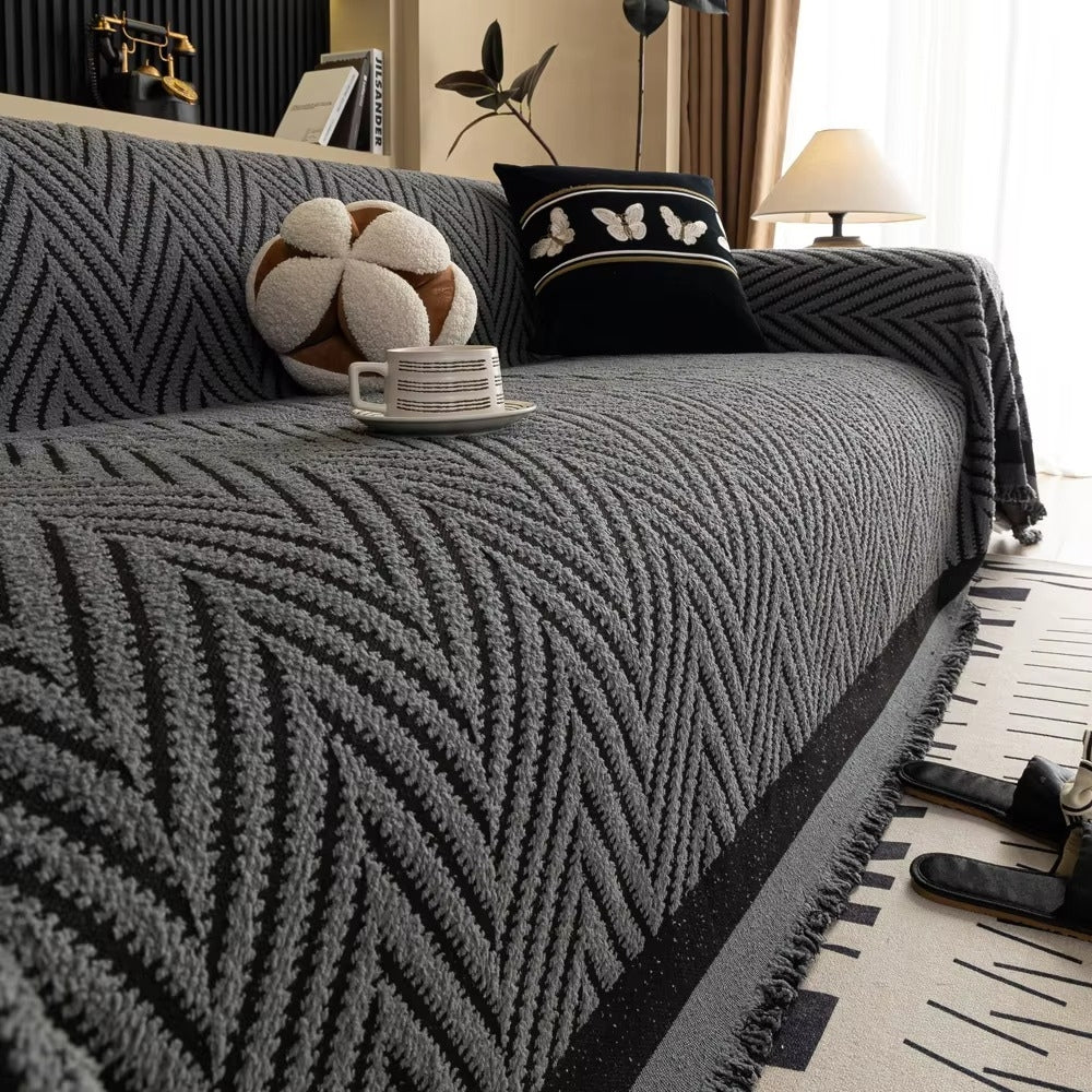 Herringbone Sofa Cover Tassel Throw