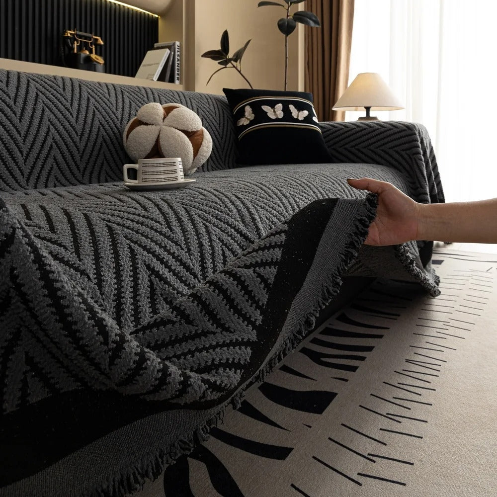 Herringbone Sofa Cover Tassel Throw