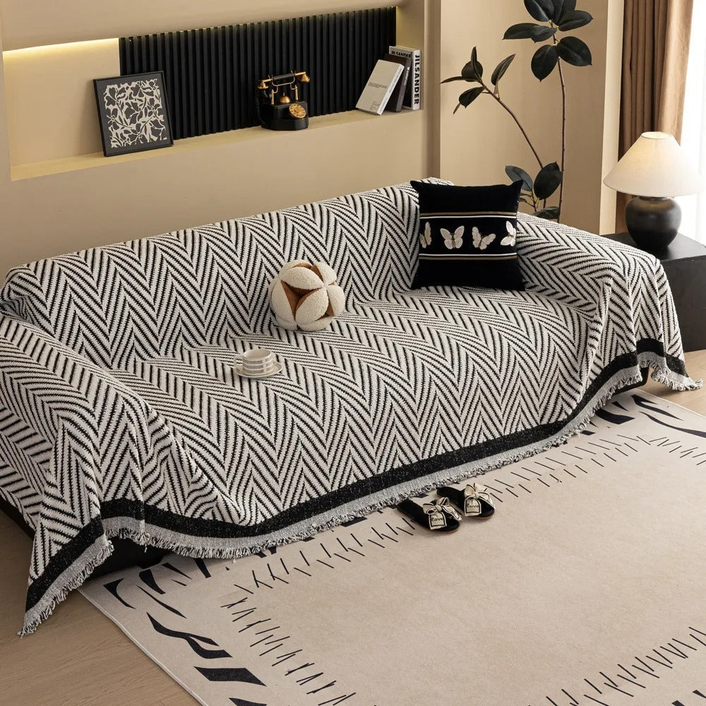 Herringbone Sofa Cover Tassel Throw