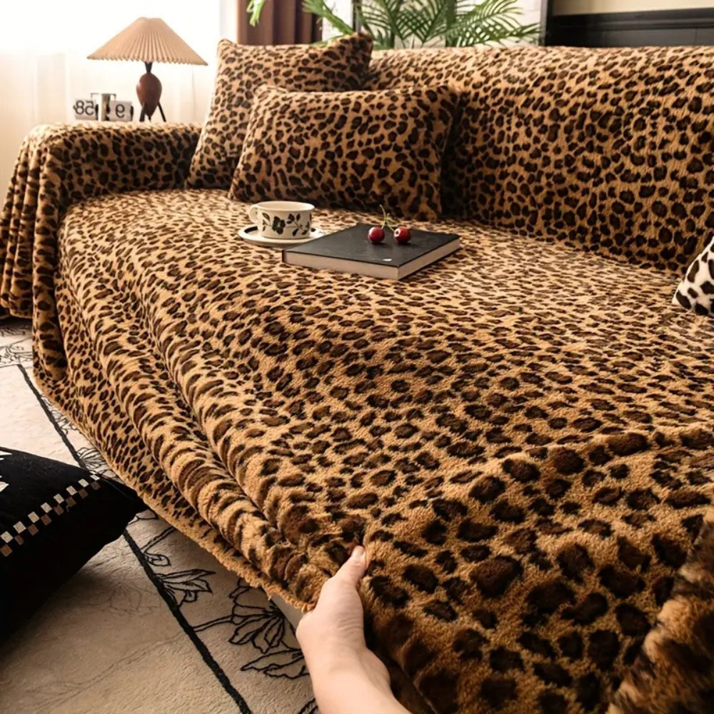 Leopard Print Sofa Cover Plush