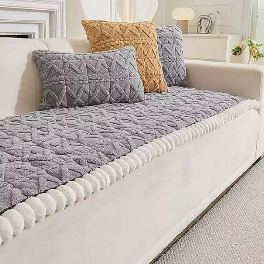 Plush Quilted Sofa Cover Anti Slip