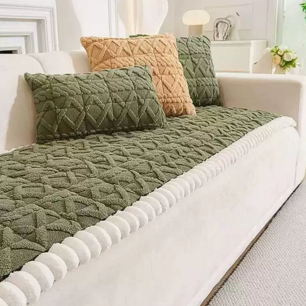 Plush Quilted Sofa Cover Anti Slip