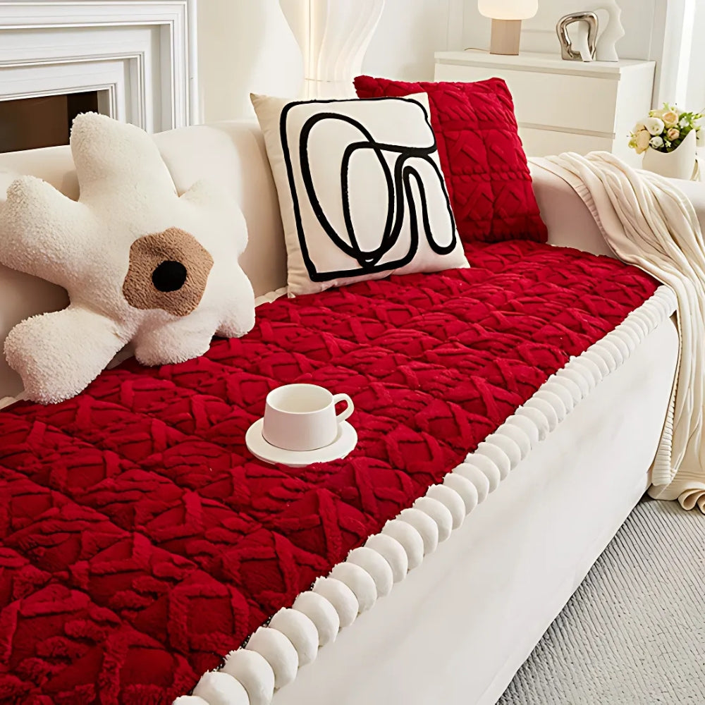 Plush Quilted Sofa Cover Anti Slip