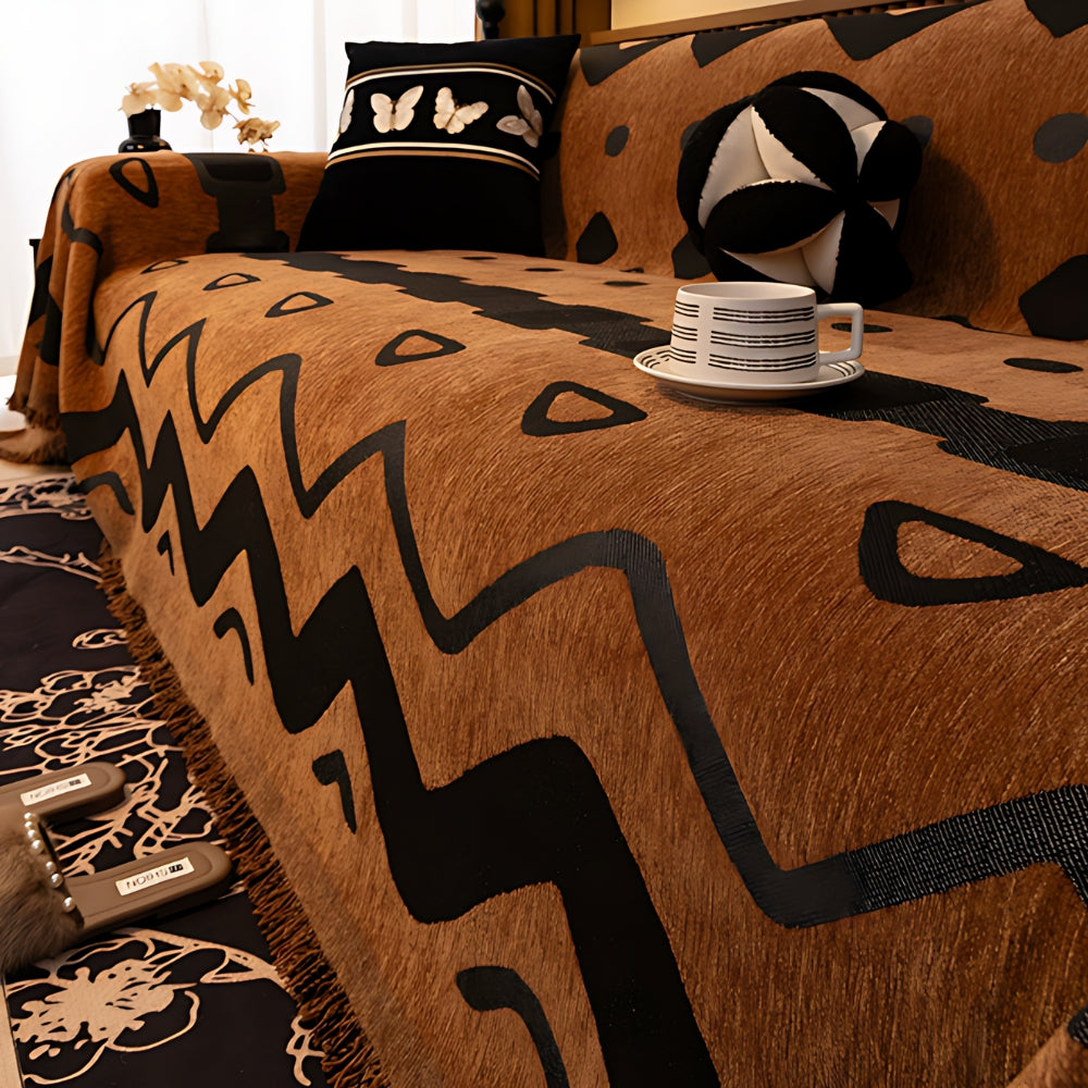 Tribal Chenille Sofa Cover Fringe Throw