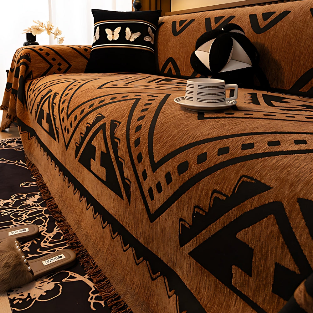 Tribal Chenille Sofa Cover Fringe Throw