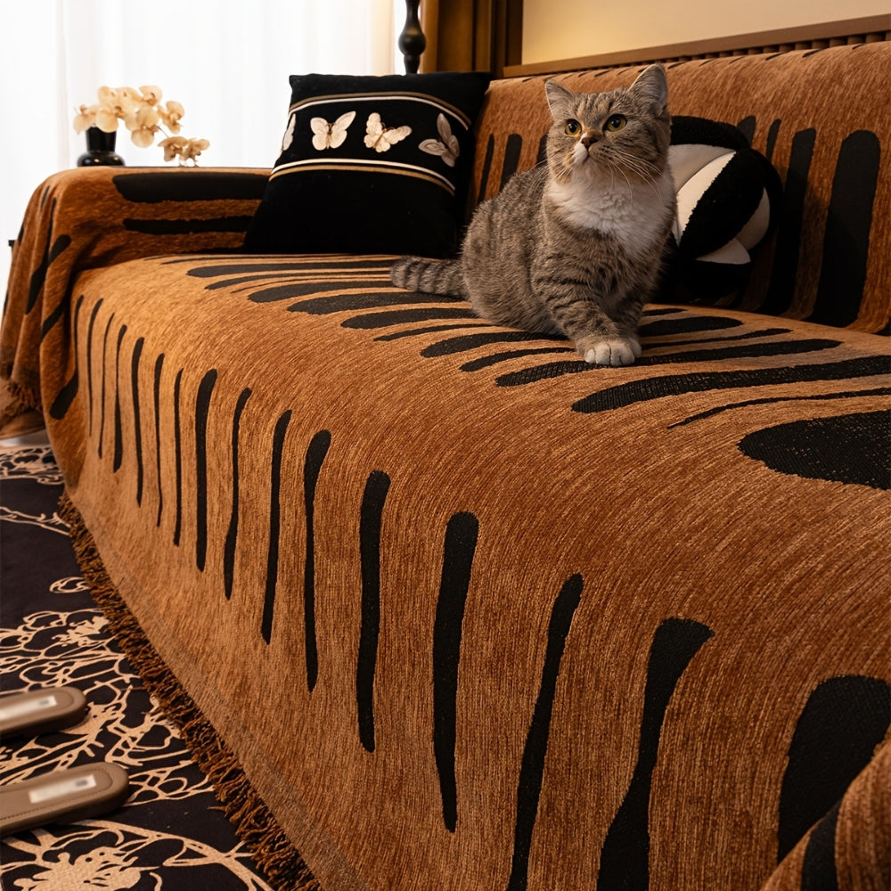 Tribal Chenille Sofa Cover Fringe Throw