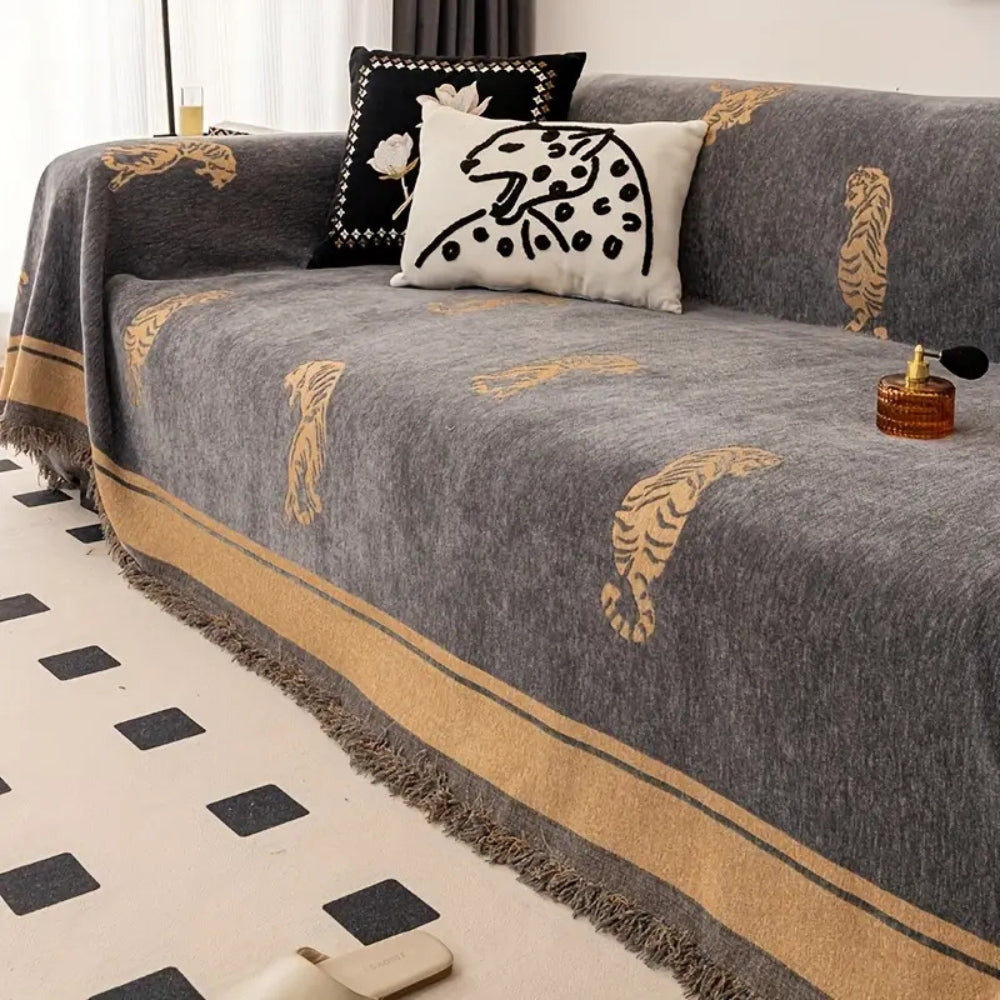 Tiger Chenille Sofa Cover Reversible Throw