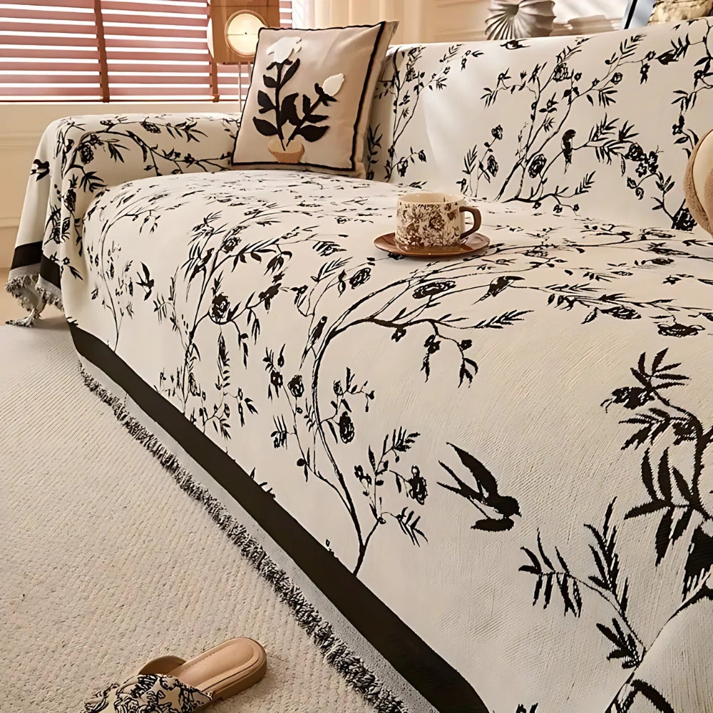 Chenille Sofa Cover Floral Tassel Throw