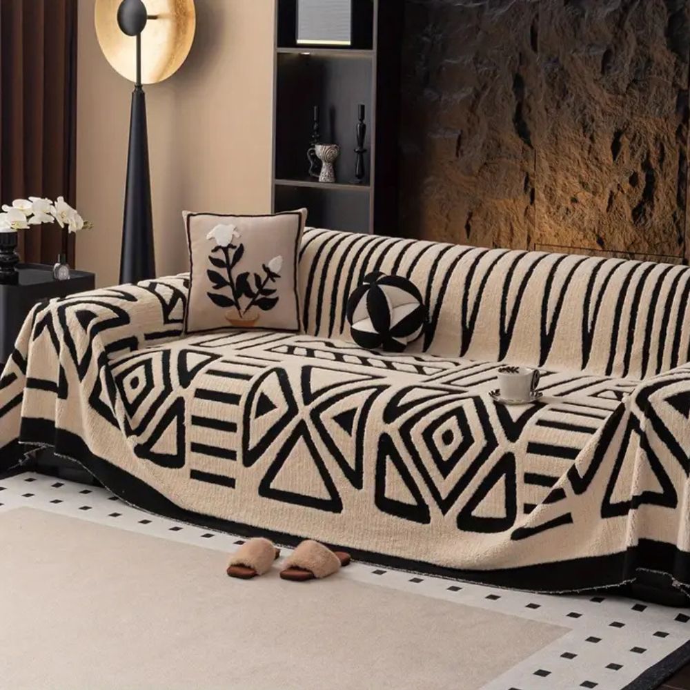Jacquard Sofa Cover Non Slip Maze Pattern