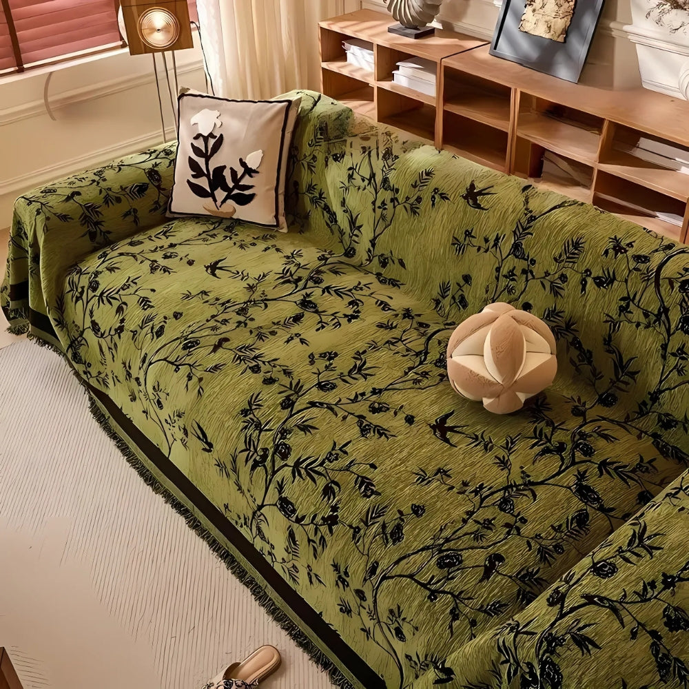 Chenille Sofa Cover Floral Tassel Throw