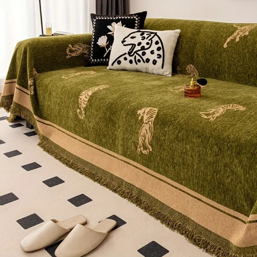 Tiger Chenille Sofa Cover Reversible Throw