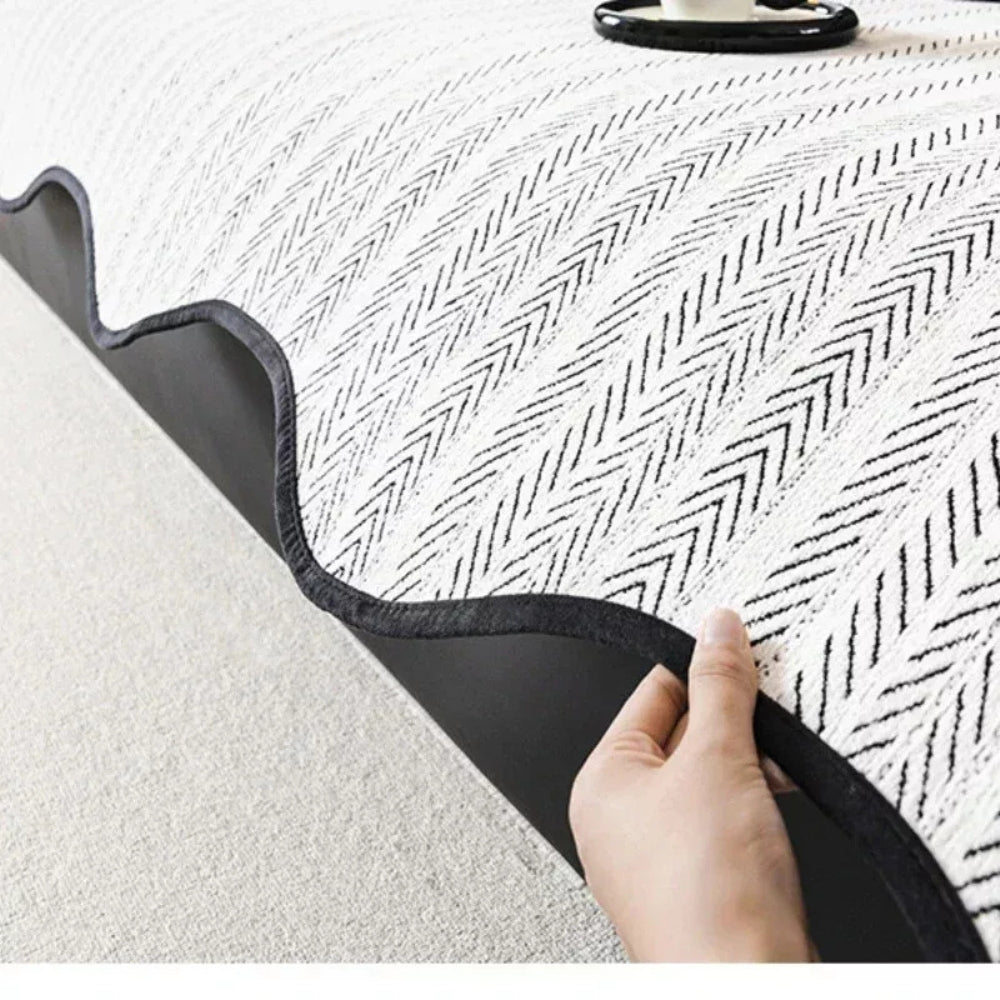 Herringbone Sofa Cover with Scalloped Edge