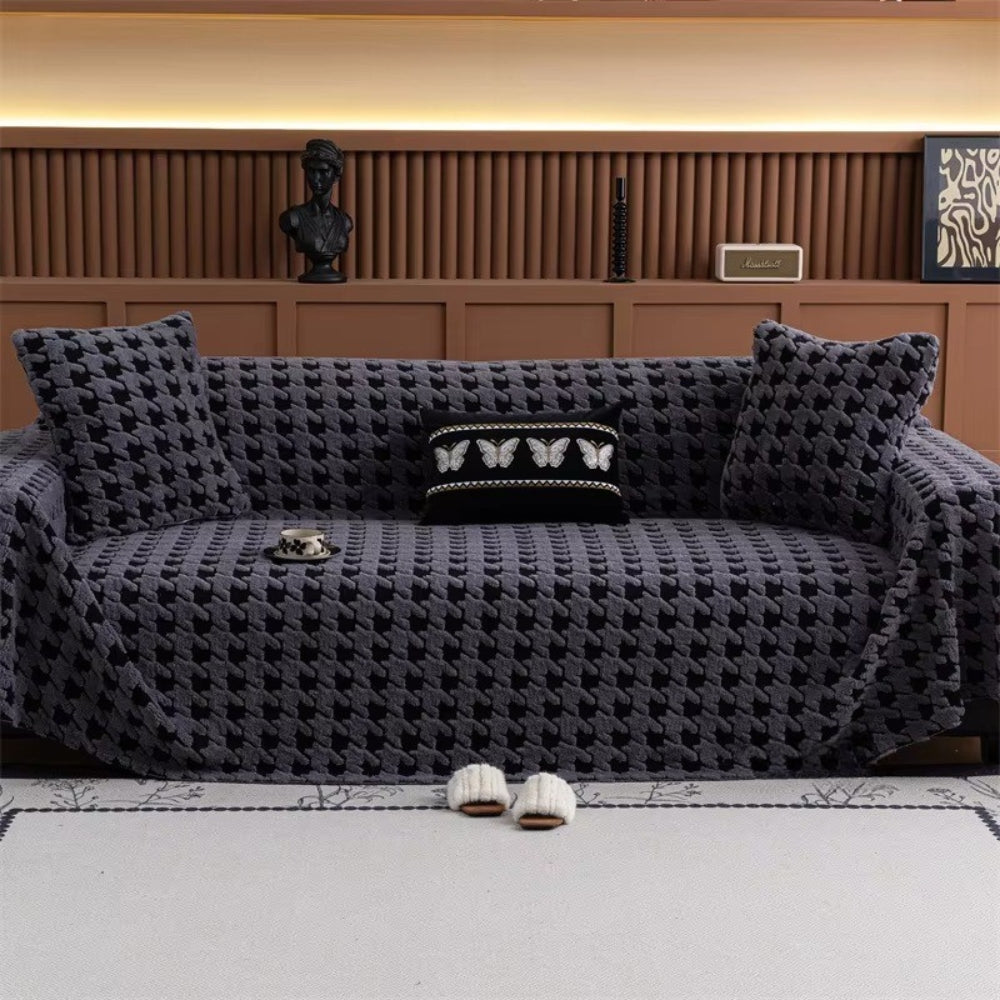 Houndstooth Plush Sofa Cover Non Slip