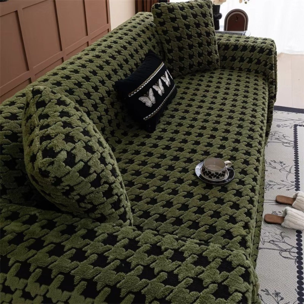 Houndstooth Plush Sofa Cover Non Slip