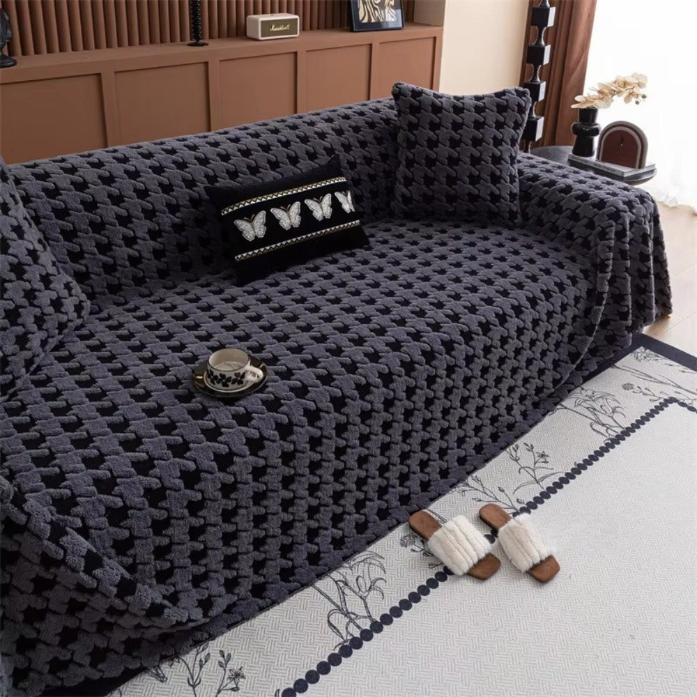 Houndstooth Plush Sofa Cover Non Slip
