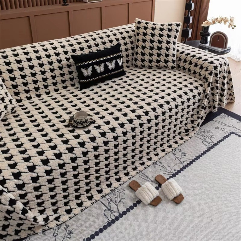 Houndstooth Plush Sofa Cover Non Slip