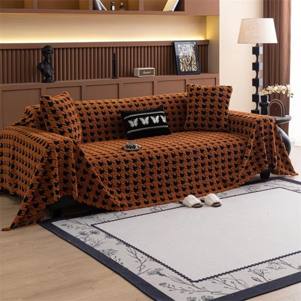 Houndstooth Plush Sofa Cover Non Slip