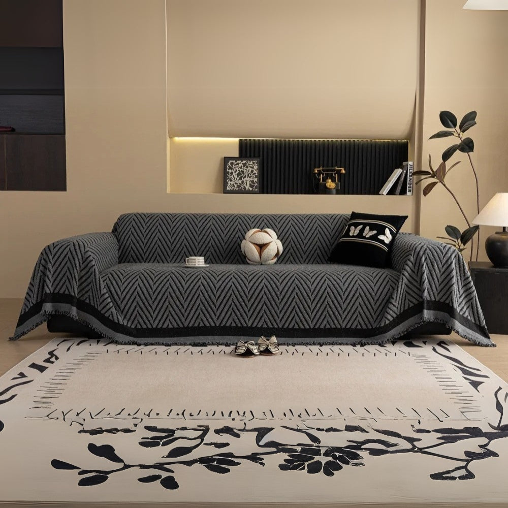 Herringbone Sofa Cover Tassel Throw