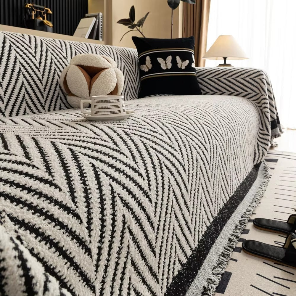 Herringbone Sofa Cover Tassel Throw