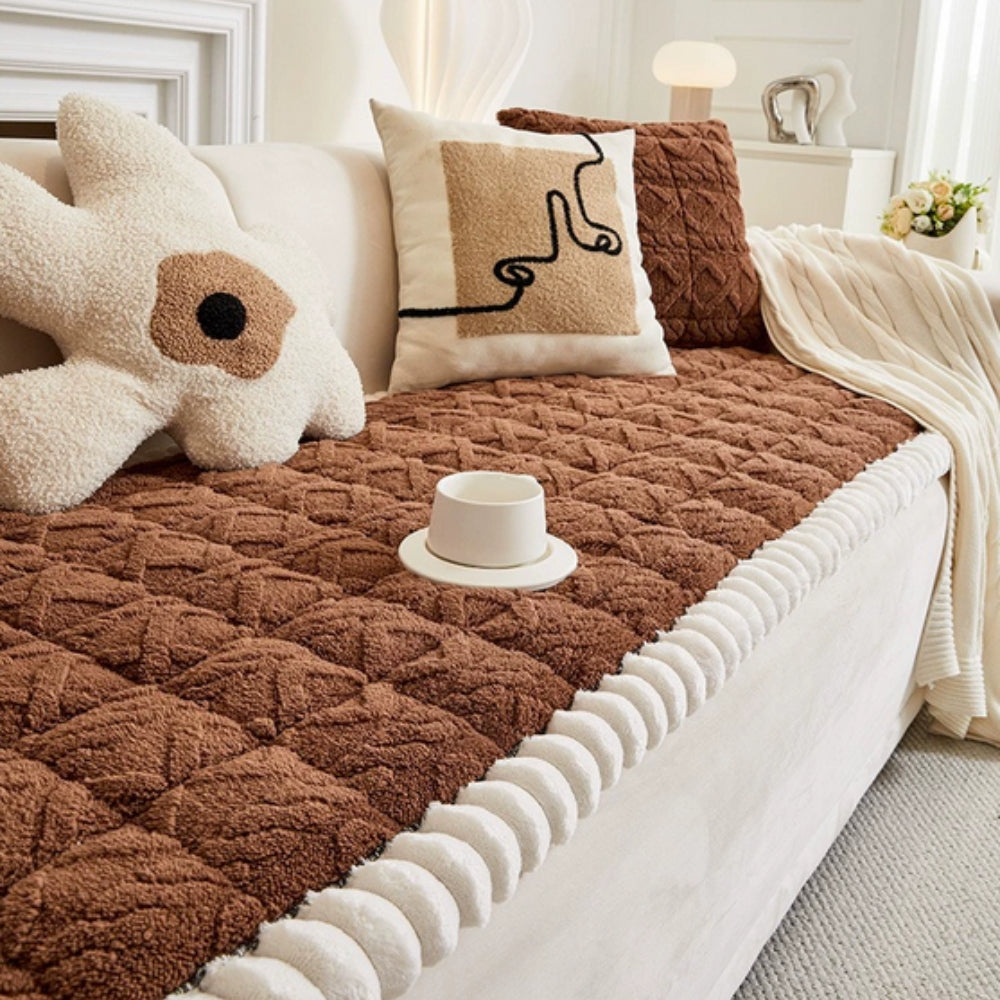 Plush Quilted Sofa Cover Anti Slip