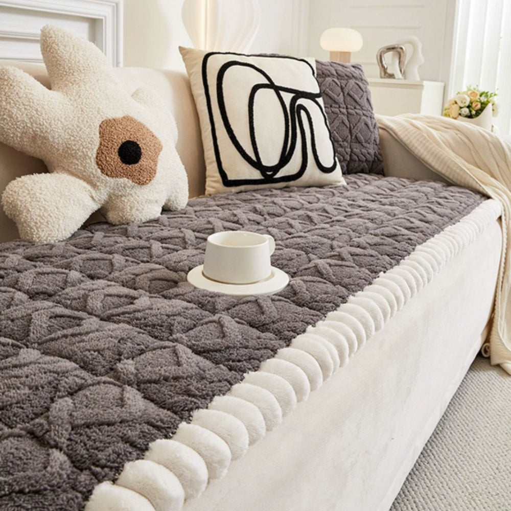 Plush Quilted Sofa Cover Anti Slip