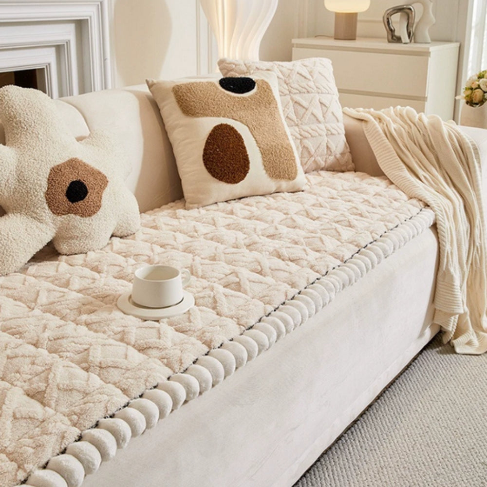 Plush Quilted Sofa Cover Anti Slip