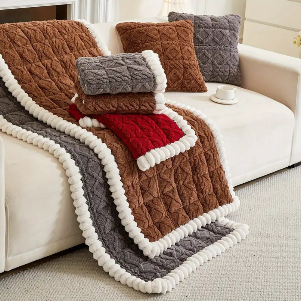 Plush Quilted Sofa Cover Anti Slip