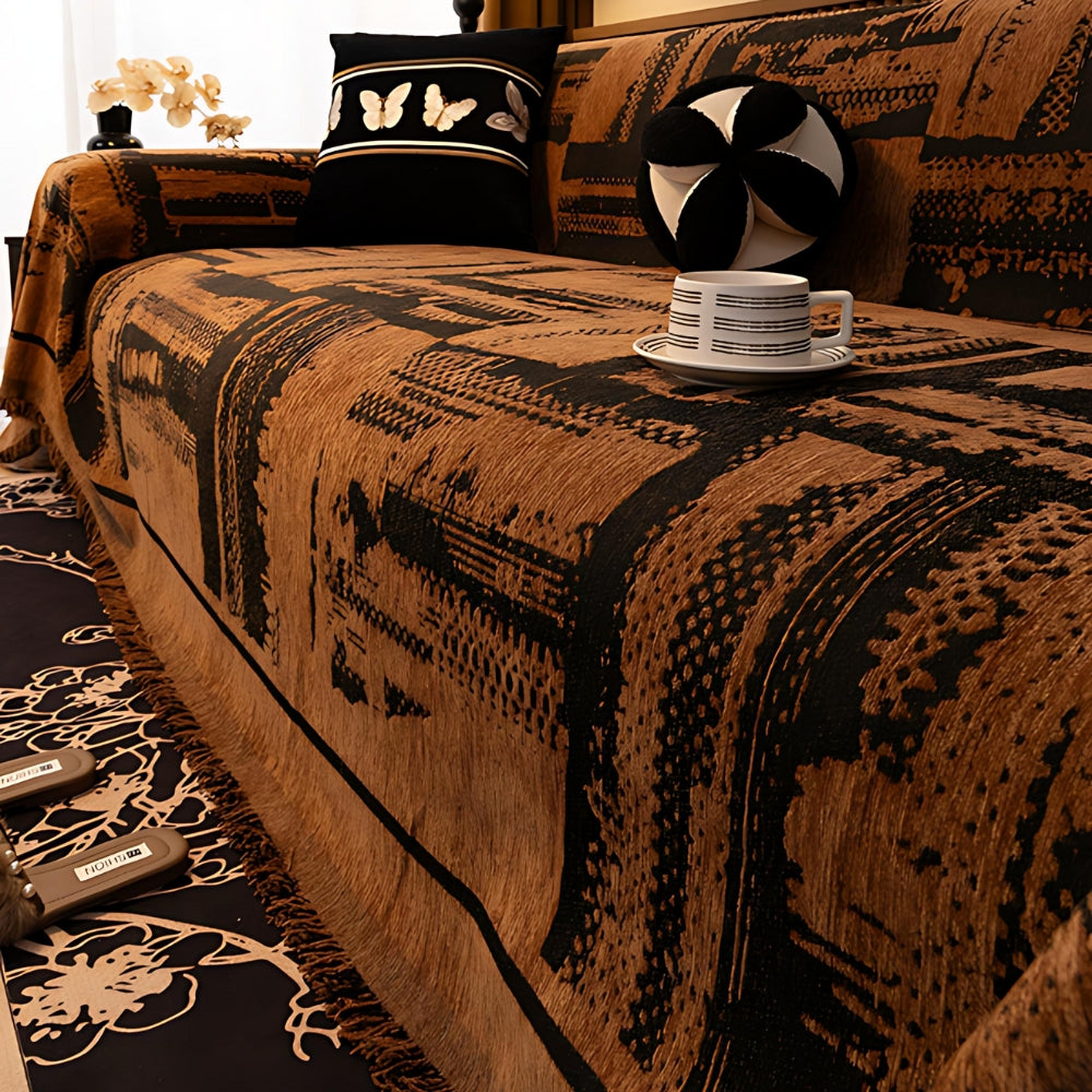 Tribal Chenille Sofa Cover Fringe Throw