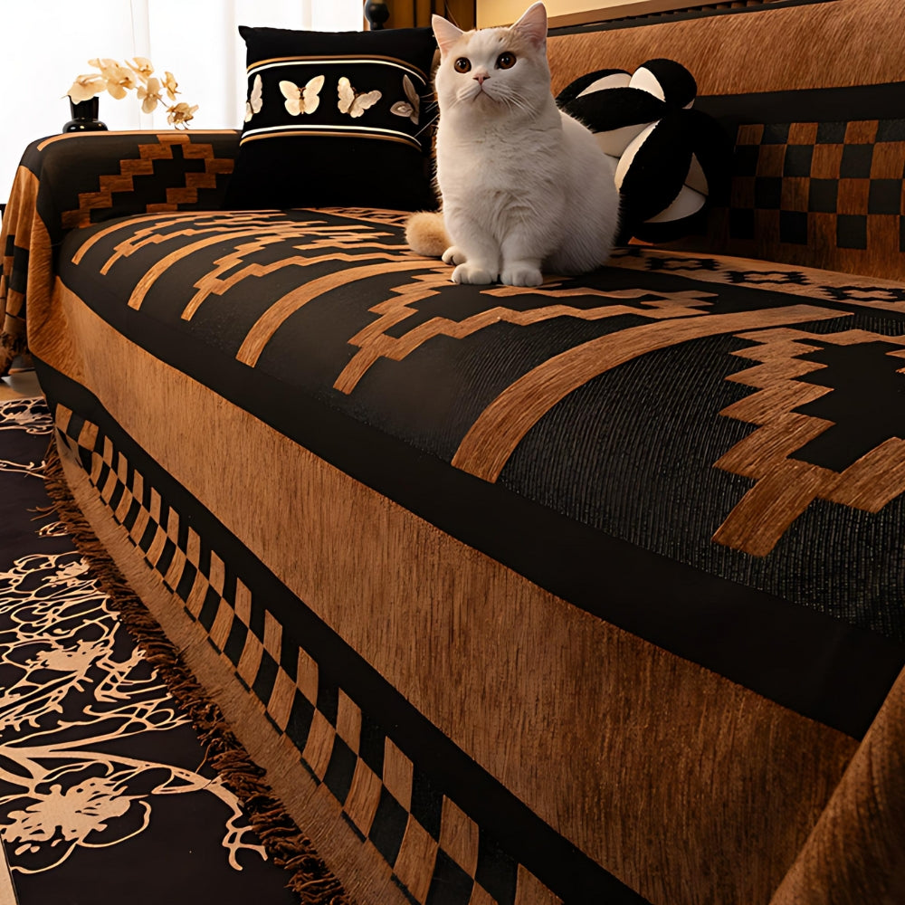 Tribal Chenille Sofa Cover Fringe Throw