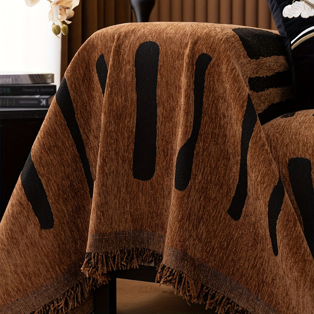 Tribal Chenille Sofa Cover Fringe Throw