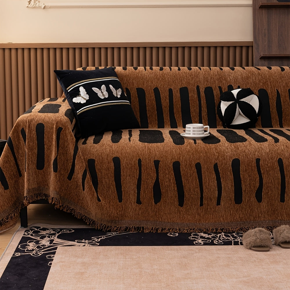 Tribal Chenille Sofa Cover Fringe Throw