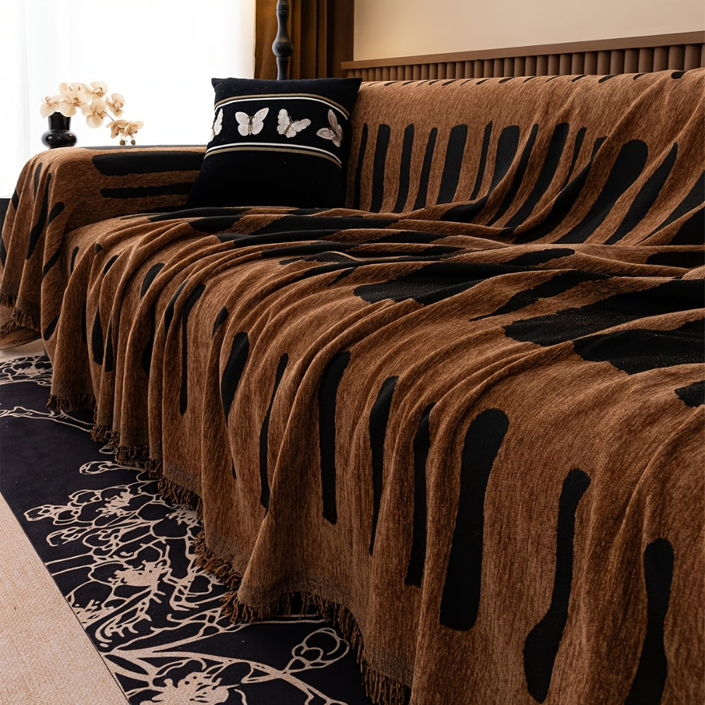 Tribal Chenille Sofa Cover Fringe Throw