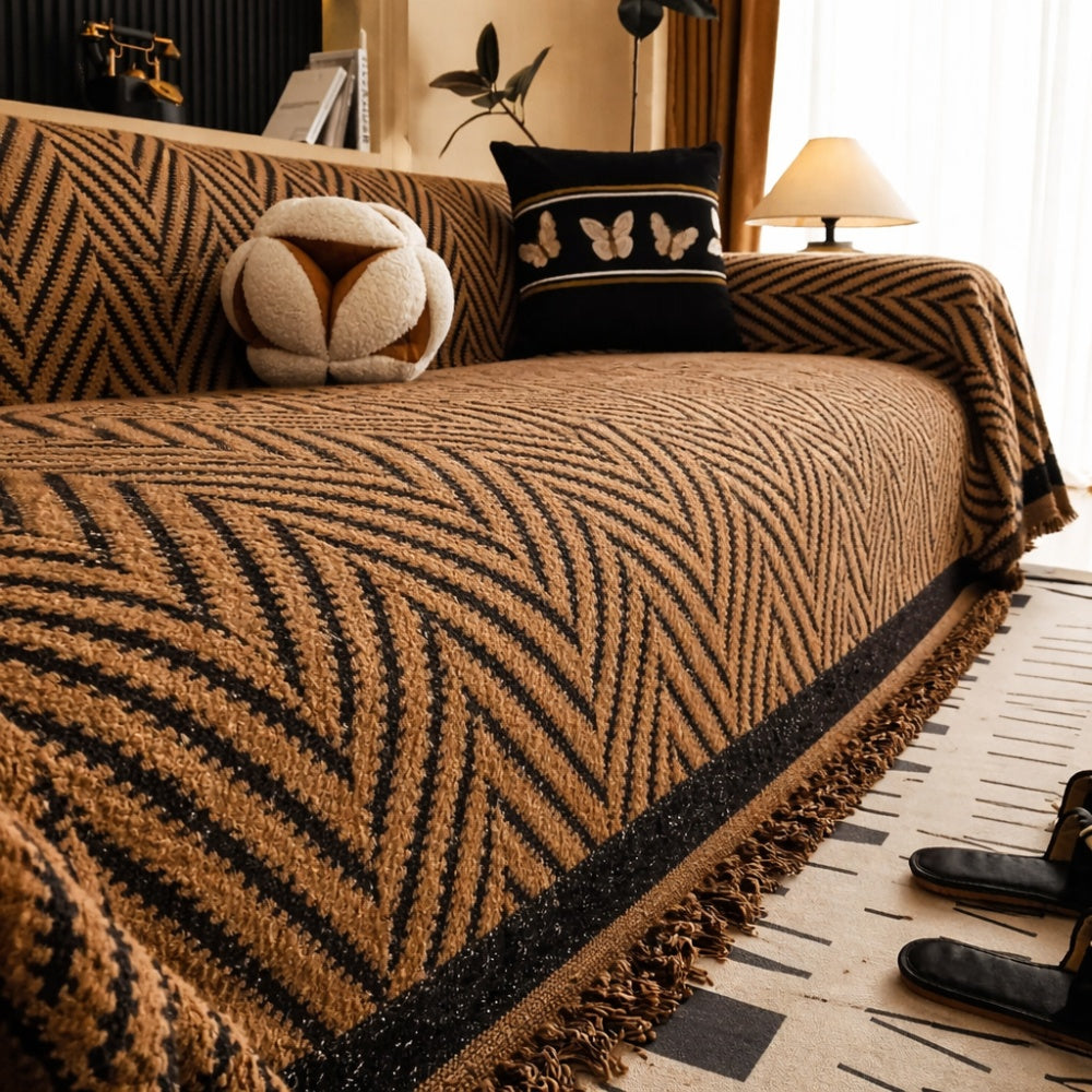 Herringbone Sofa Cover Tassel Throw