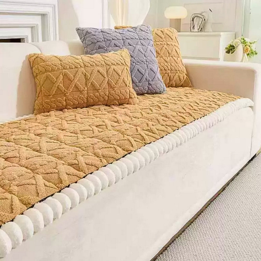 Plush Quilted Sofa Cover Anti Slip