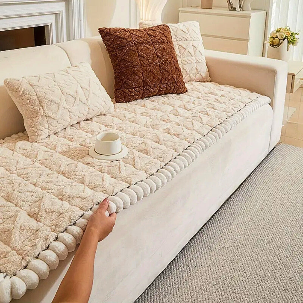 Plush Quilted Sofa Cover Anti Slip
